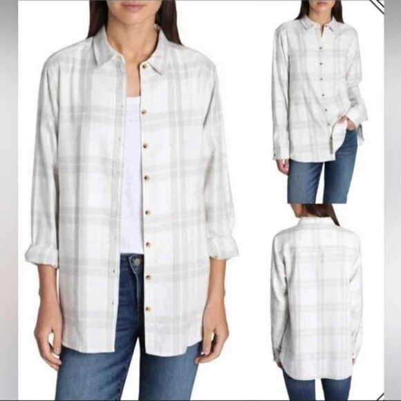 🥑NWT Jach’s New York Girlfriend Plaid Flannel Button Down Shirt JACHS GF Ivory - Picture 2 of 16